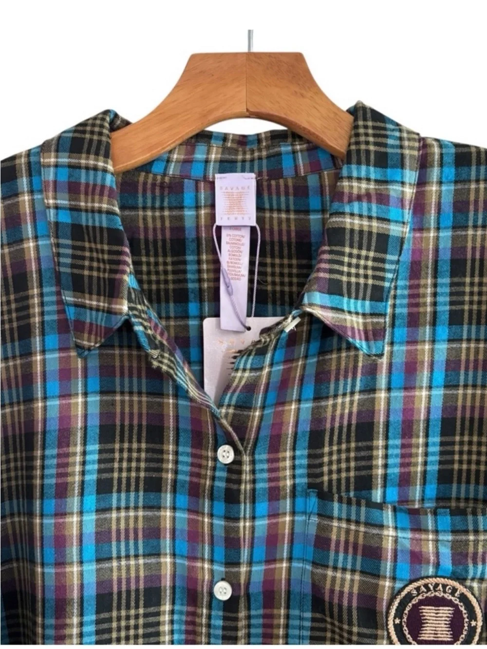 Savage x Fenty Tartan Tied Up Pj Raw Hem Sleep Shirt Xl